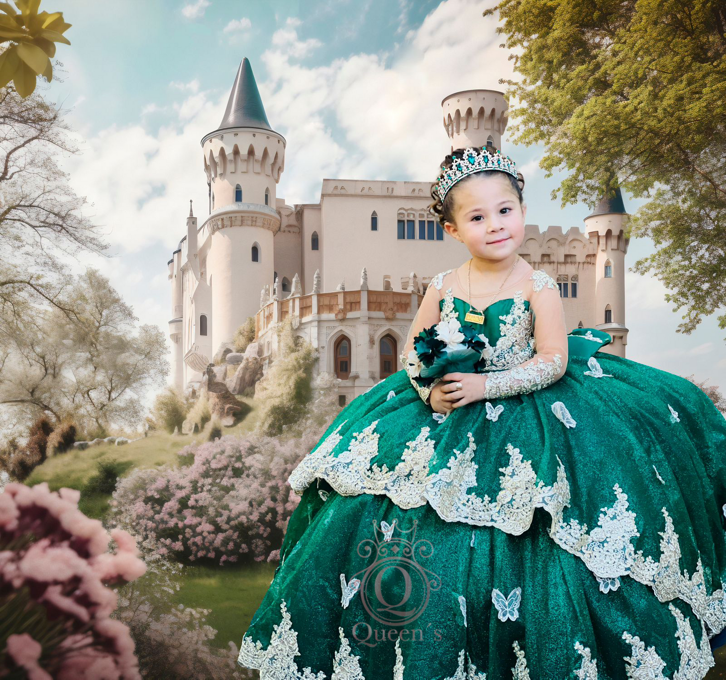 Maria Fernanda Double Lace with Butterflies Green