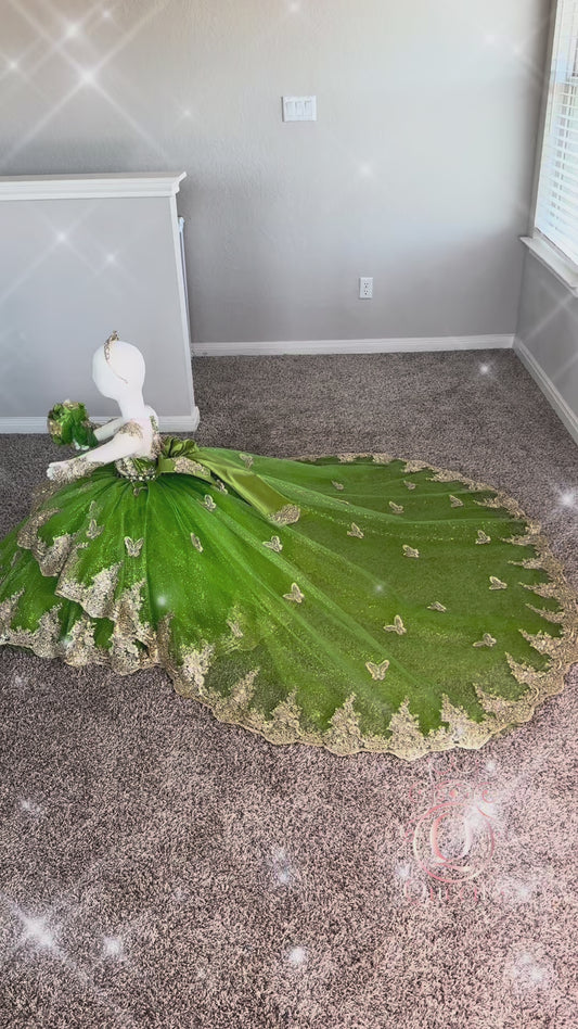 Maria Fernanda Double Lace with Butterflies Green Apple